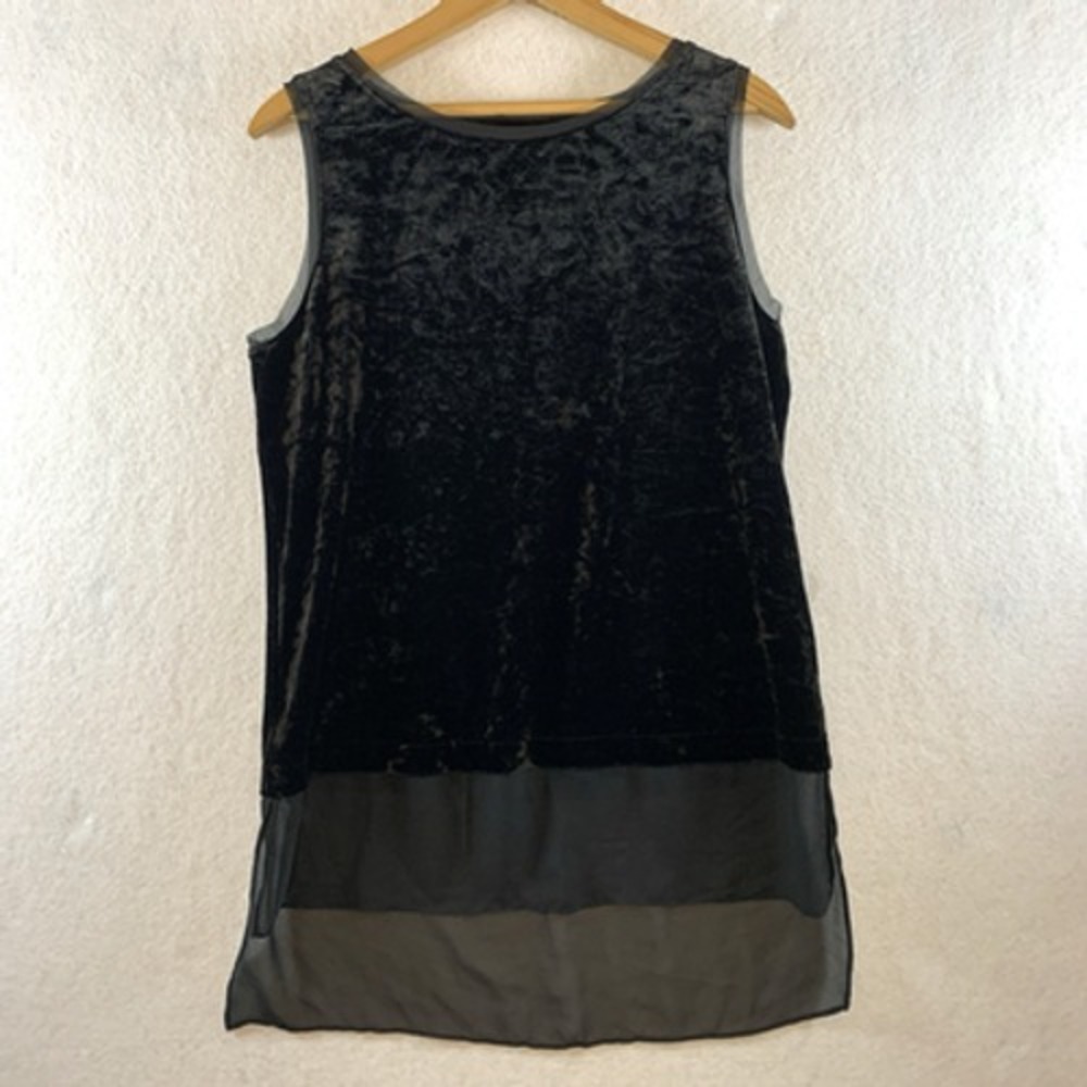 Whimsigoth Crushed Velvet Chiffon Trim Tunic Top Size M Black Witchy Layer Goth